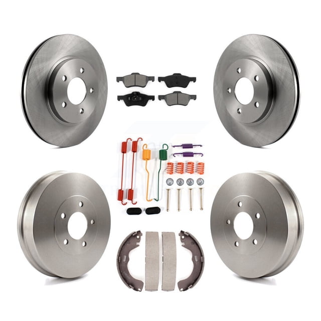 Transit Auto Front Rear Disc Brake Rotors Semi-Metallic Pads and Drum Kit (7Pc) for Car 2008 Mazda Tribute with 10" Diameter K8S-102327