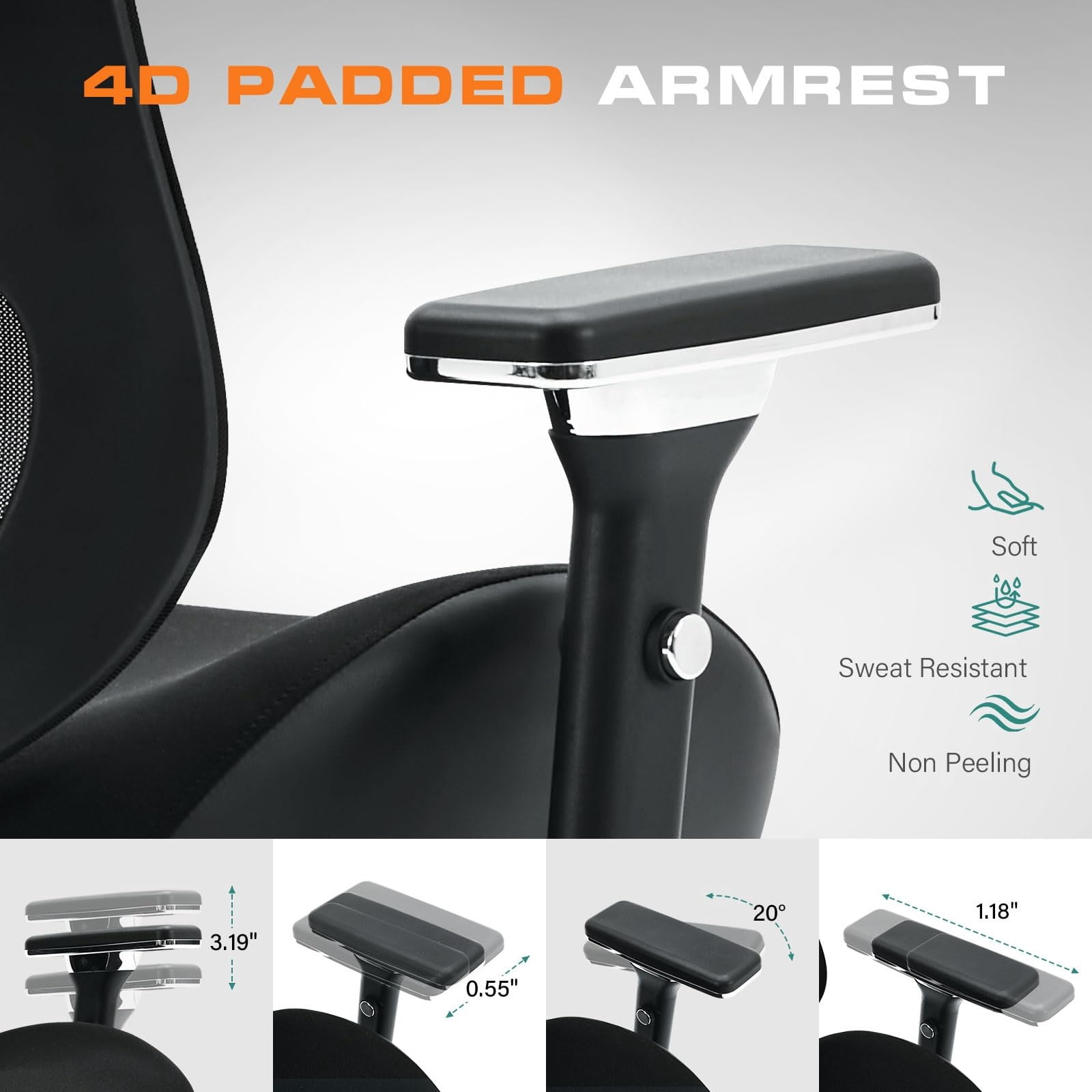 Big and Tall Office Chair, Wide Seat Ergonomic Mesh Desk Chair with 4D Adjustable Armrests, Lumbar Support, Heavy Duty Computer Chair for Adults, 750 lbs Capacity