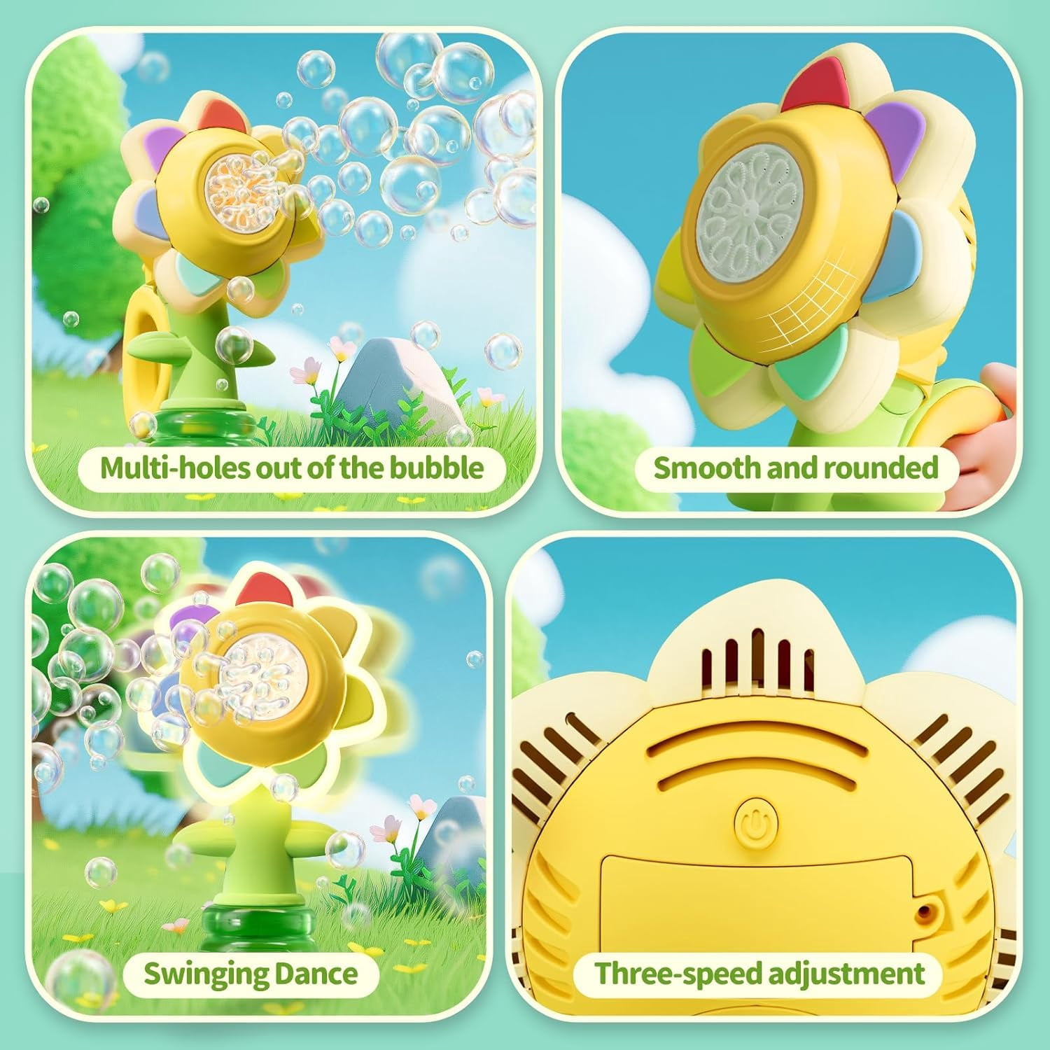 Sunflower Bubble Machine for Bath, Rechargeable Automatic Bubble Maker with LED Lights, Dancing Bubble Blower with 3 Modes, Leak-Proof Tank, Includes 10 Pack Bubble Solution for Bathroom & Party Use