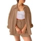 thumbnail image 1 of Conjunto de camisa holgada de solapa y un solo pecho + pantalones rectos de cintura alta para mujer - Mezcla de algodón, transpirable, mangas 7/8, 1 of 3