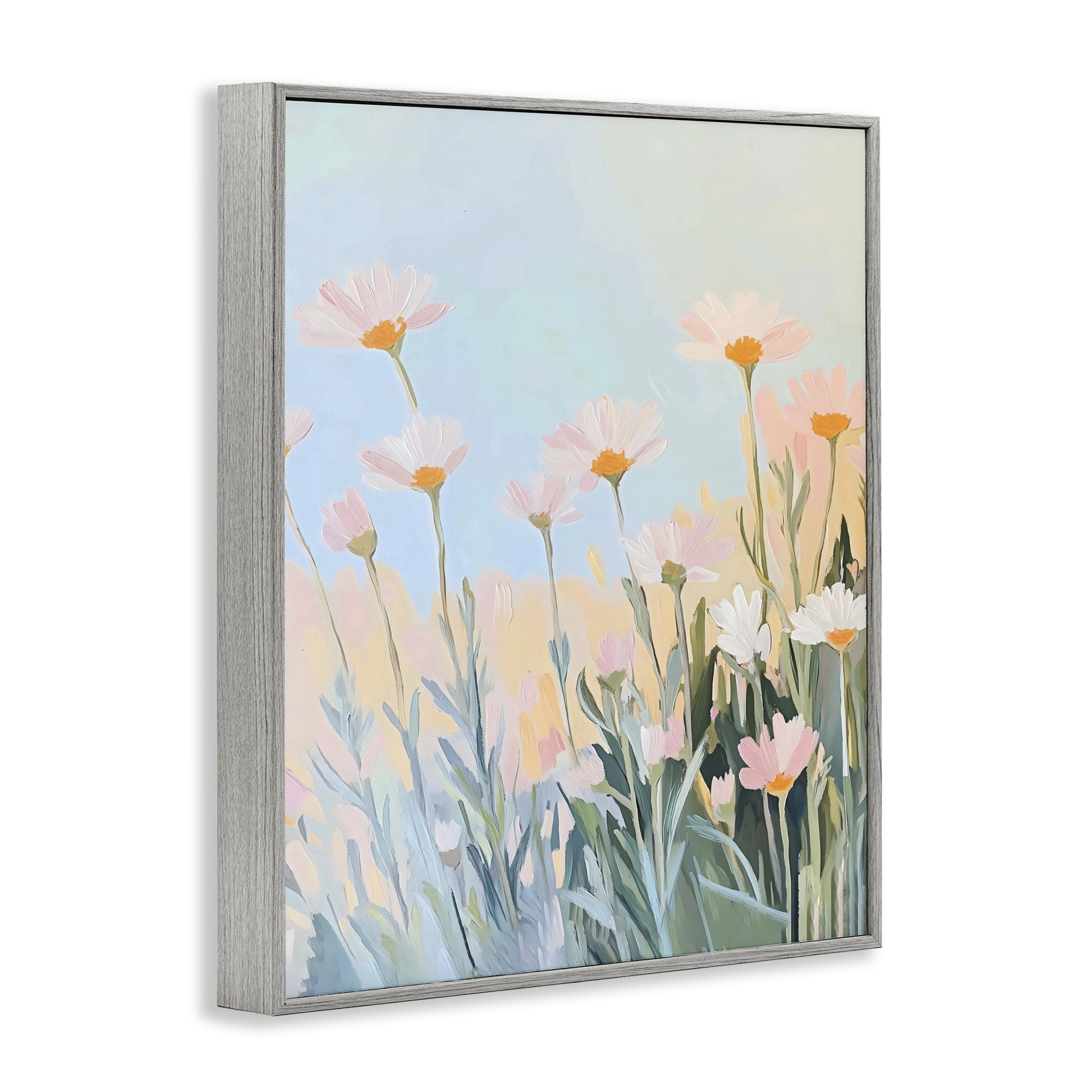 Stupell Industries Pastel Meadow Daisies at Dawn Gray Framed Giclee Art, design by The Prints Vibe