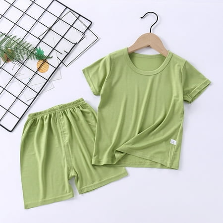 

Simplmasygenix Summer Toddler Tops Shorts Short Sleeve Baby Boys And Girls Round Neck d Solid Color T-shirt Low Waisted Shorts Set