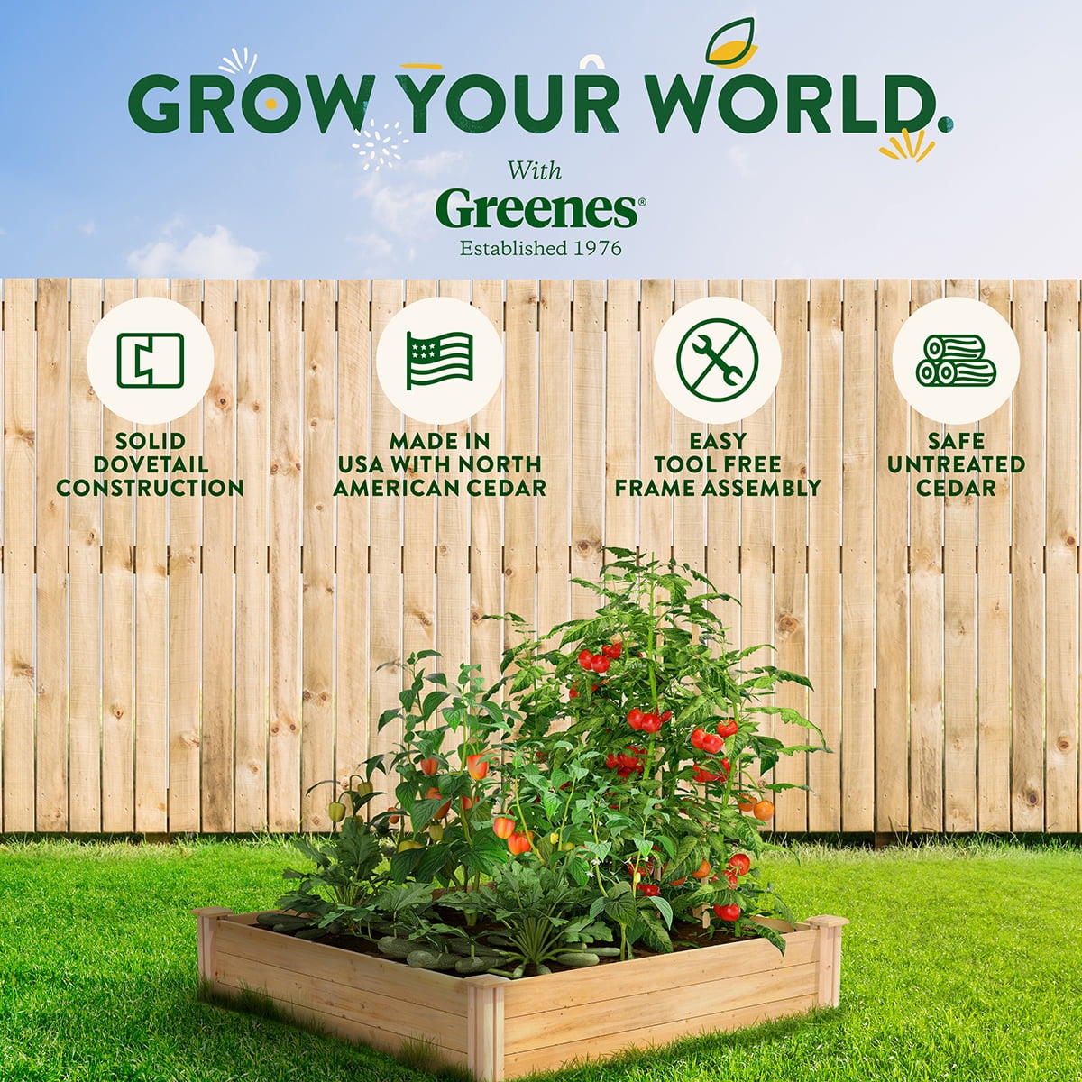 Greenes Fence 4' x 4' x 10.5" (1/2" Thick) Classic Cedar Raised Garden Bed