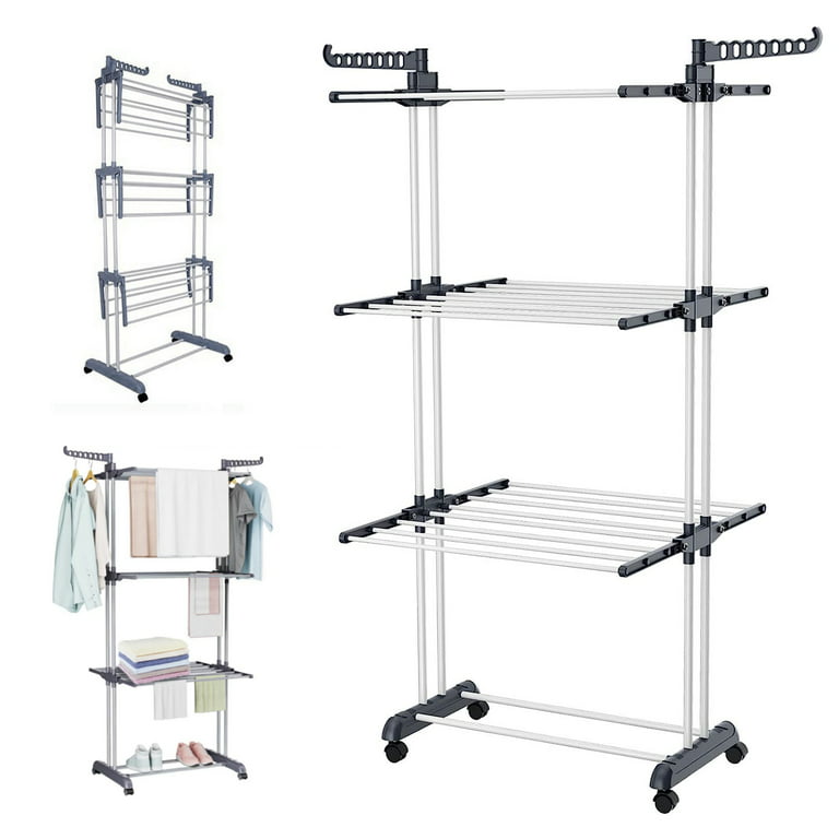  Todeco Foldable Laundry Drying Rack, 4 Tier Stainless Steel  Tubes Clothes Airer, Large Capacity Clothes Drying Rack with 2 Extra  Adjustable Dry Rail Wings and Top Bar : Home & Kitchen