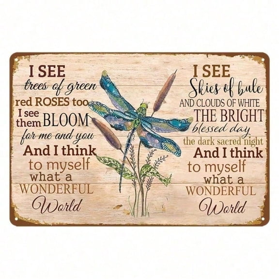 HELLOYOUNG Metal Dragonfly Wall Art Outdoor, Weather-Resistant Rustic Vintage Metal Sign Decor with Inspirational Quote for Home Garden Patio Decor