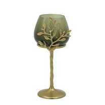 A&B Home Capri Leaf Glass Candle Holder - 6"W x 5.5"L x 13"H - Green/Gold