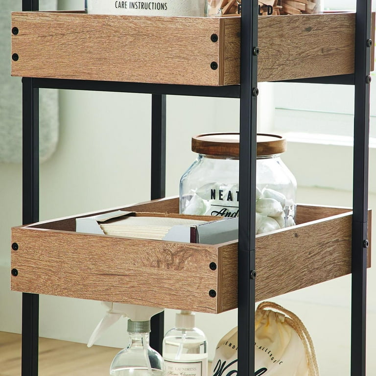HBTower Rolwagen van kunststof, keukentrolley 3 etages, serveerwagen, met extra hangende kopjes, vergrendelbare wielen voor woonkamer, keuken, kantoor, wit