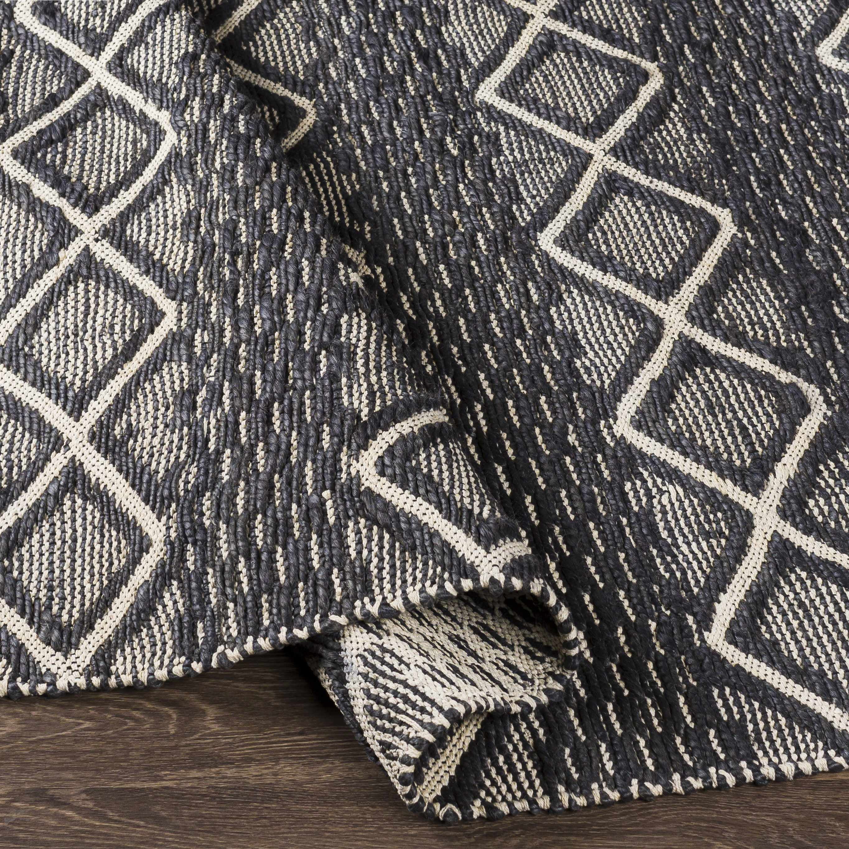 Hauteloom Maluanluan Jute Living Room, Bedroom Area Rug - Bohemian, Transitional - Black, Peach - 2' x 3'