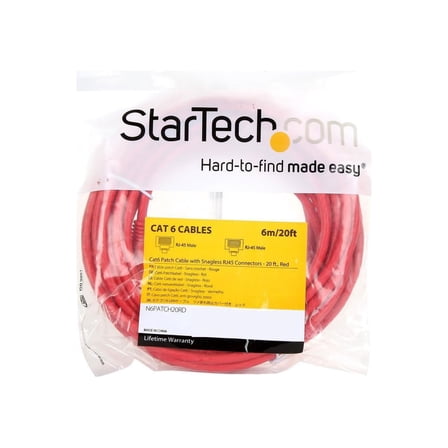 StarTech 20ft CAT6 Ethernet Cable - Red CAT 6 Gigabit Ethernet Wire -250Mhz 100W PoE RJ45 UTP Network Patch Cord Snagless with Strain Relief (N6PATCH20RD)
