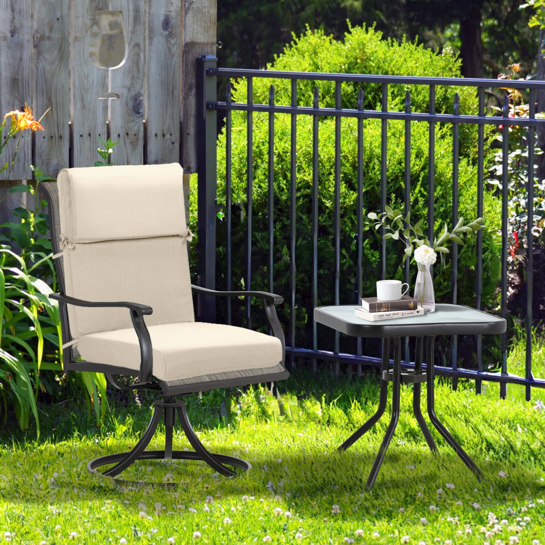 BPS 20" x 20" x 4" Outdoor Chair Cushions Brown High Back Patio Seat