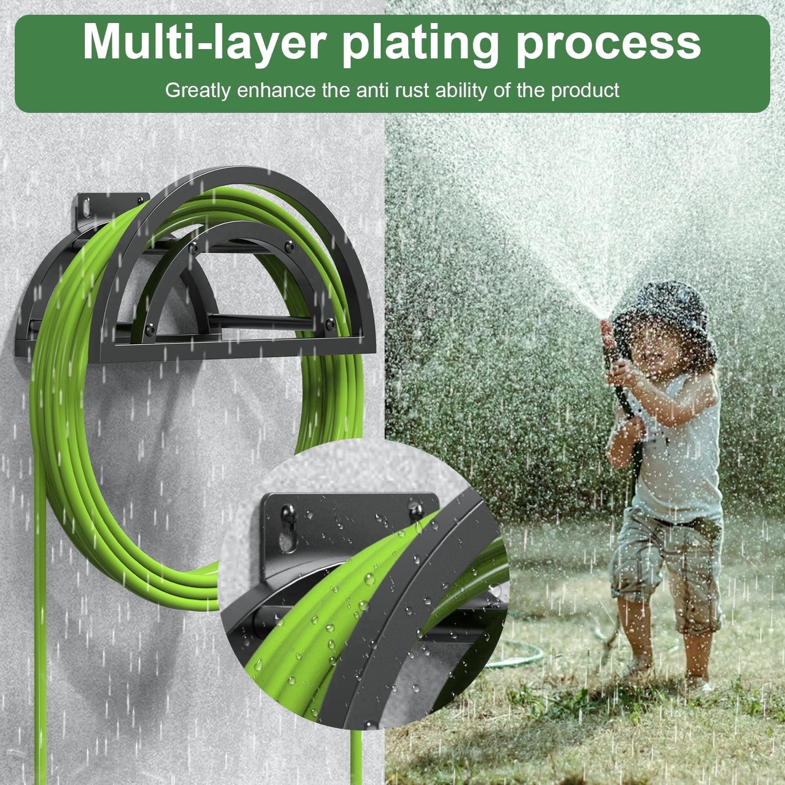 OLV Hose Holder Wall Mount, Outdoor Water Pipe Holder Holds 125ft/95lb Hose, Heavy Duty Metal Detachable Hose Hanger Reel Storage Organizer