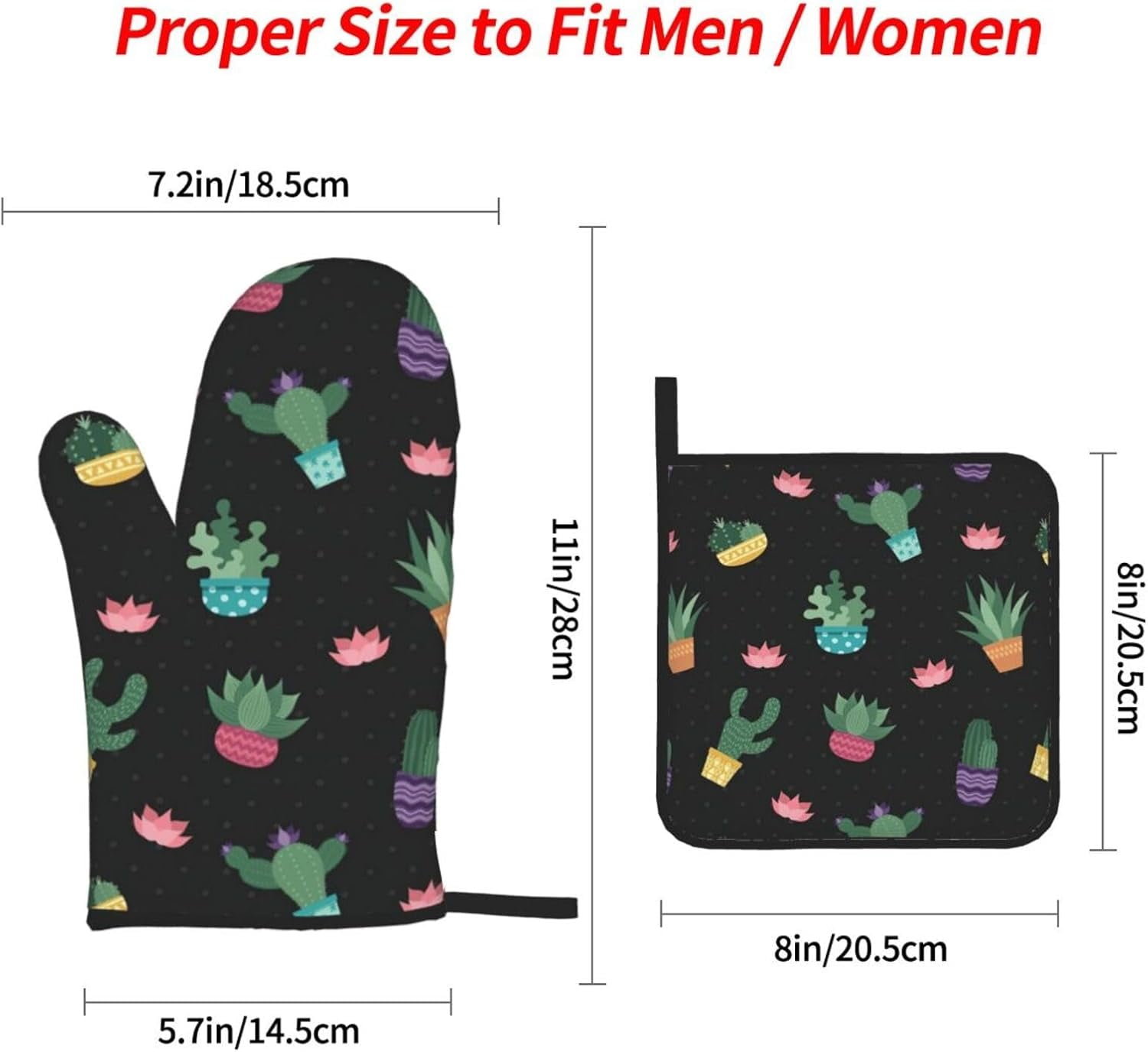 Cactus.. Oven Mitts and Pot Holders Sets for Kitchen 4 Pcs 7"X11" Heat Resistant Baking Cooking