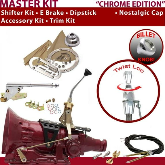 American Shifter 4L60 Shifter Kit Chrome 8 in. E Brake Cable Trim Kit Dipstick for ED691