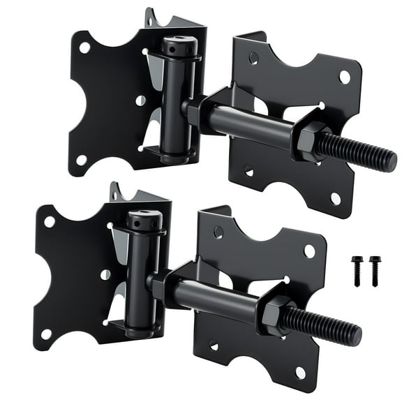 WellMade 2 Pack Heavy Duty Self Closing Gate Hinges，Adjustable Vinyl Gate Hinges with Screws and Swing Adjuster Tool，Black