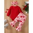 thumbnail image 2 of Aunavey 3Pcs My First Valentines Day Baby Girls Outfit Long Sleeve Romper Heart Bell Bottoms Headband, 2 of 6