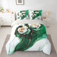 thumbnail image 2 of Homewish Rose Flower Floral Bedding Comforter Set 7pcs for Adult, Dreamy Green Mabrle Queen Bedding Sets, Fashion Art Abstract Reversible Queen Sheet Sets, Lightweight Room Decor, 2 of 7