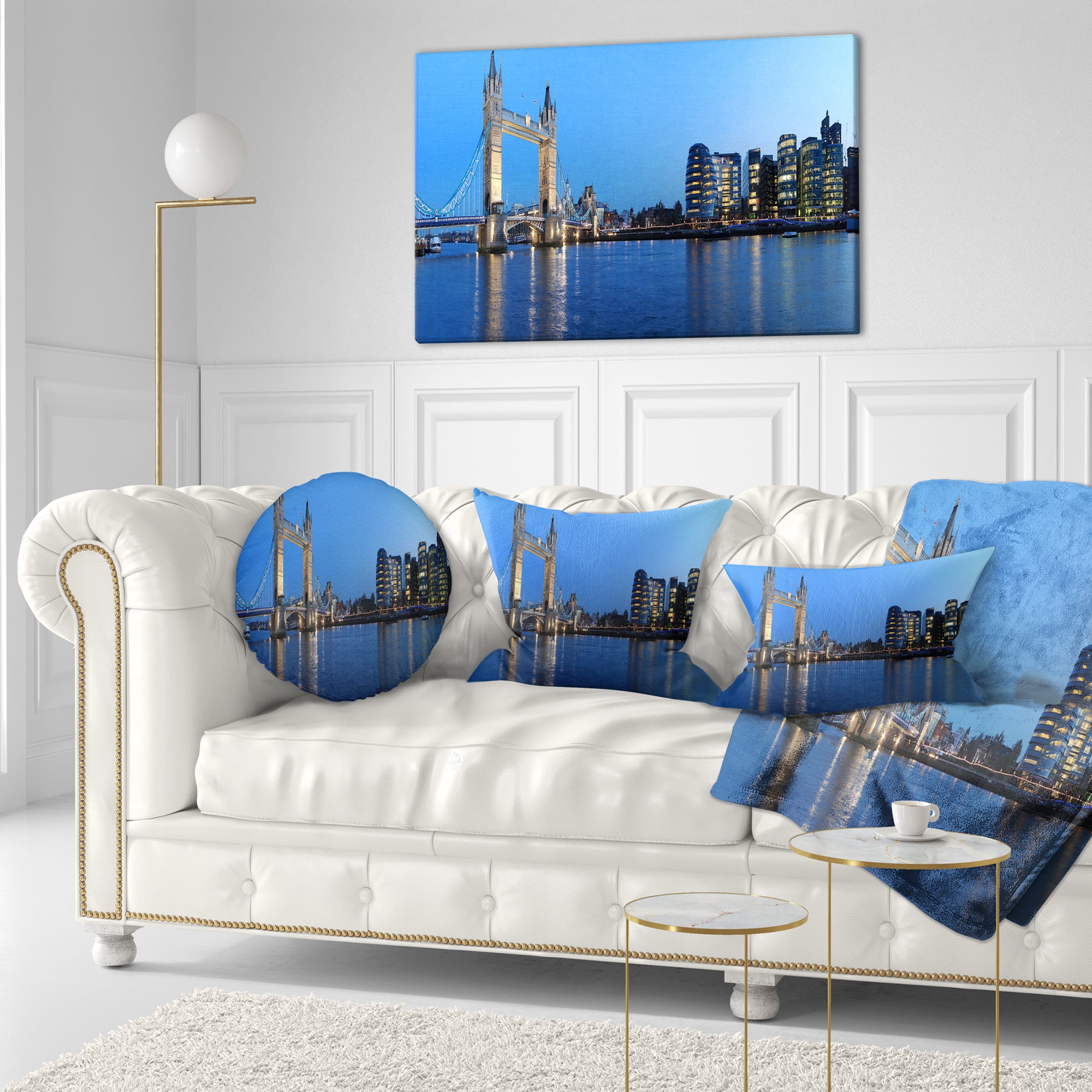 Designart London Tower Bridge in Blue - Cityscape Photo Throw Pillow - 12x20