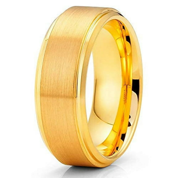 Silly Kings Yellow Gold Tungsten Ring - 8mm - Yellow Gold Tungsten Band - Anniversary Ring (9)