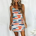 thumbnail image 2 of Spaghetti Strap Dresses for Women Striped Print T-shirt Dress Sleeveless V Neck Tank Dress Drawstring Waist Dress Casual, 2 of 4
