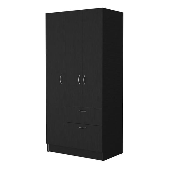 FM FURNITURE Ramblas Modern Wood Armoire with Two Cabinets in Black/White
