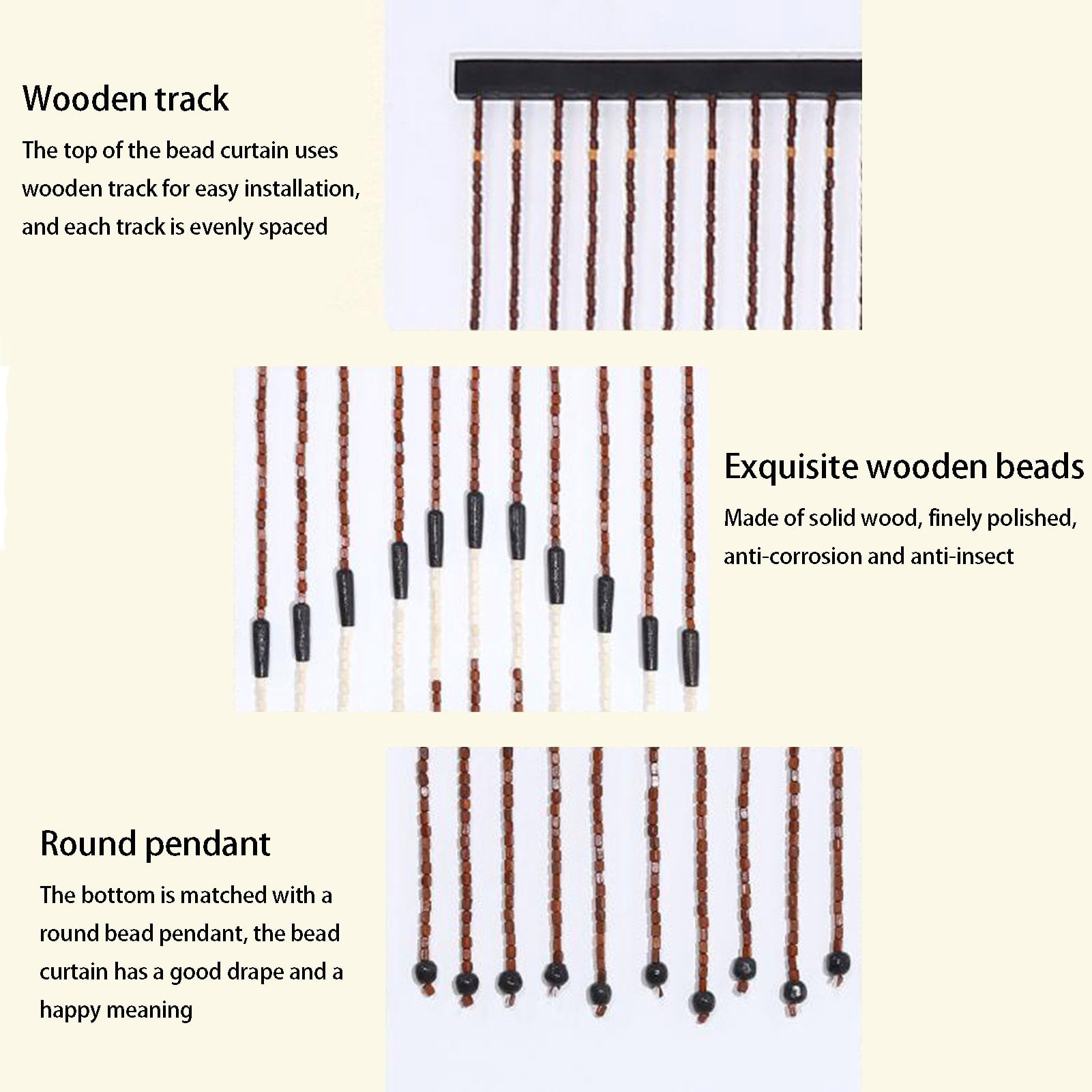 Hanging Bamboo Beaded Door Curtain Screen,Handmade Room Divider Bead String Curtain,Bamboo Wooden Door Beaded Curtain for Room Hallway Entrance