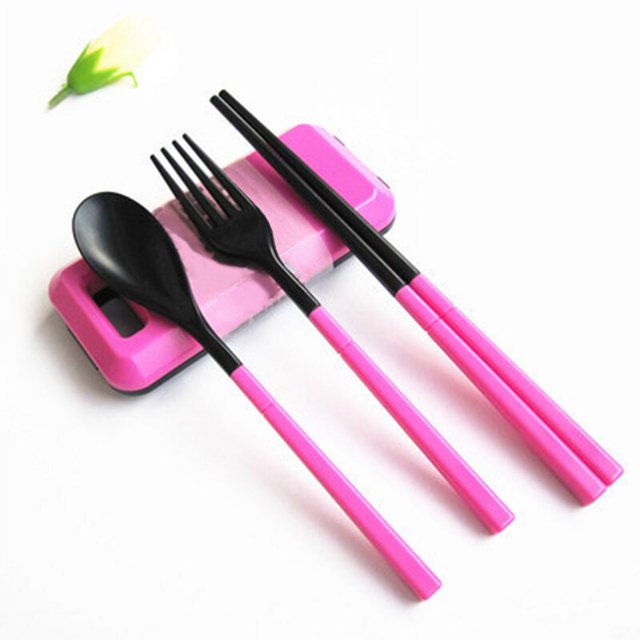 Folding Dinnerware 3 in 1 ABS Folding Tableware Set Cutlery Fork Chopsticks Set With Storage Box For Outdoor Camping Hiking Traveling
