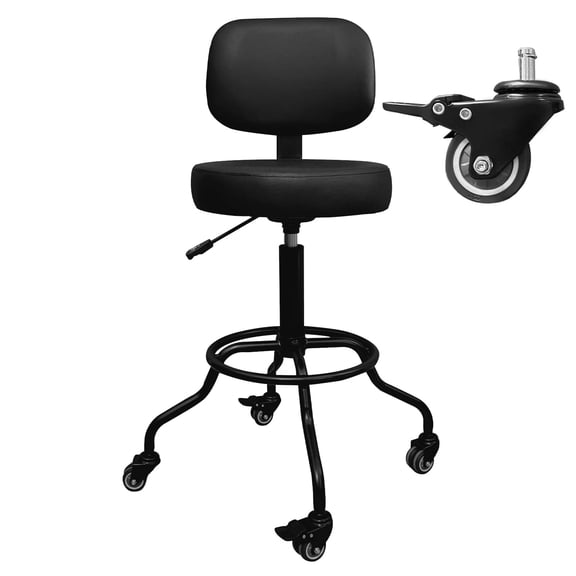 Heavy-Duty Adjustable Rolling Work Stool, Office Stool with Backrest and Footrest, Lockable Wheels & 360° Swivel for Workshop, Labs, Salons or Home Workspace
