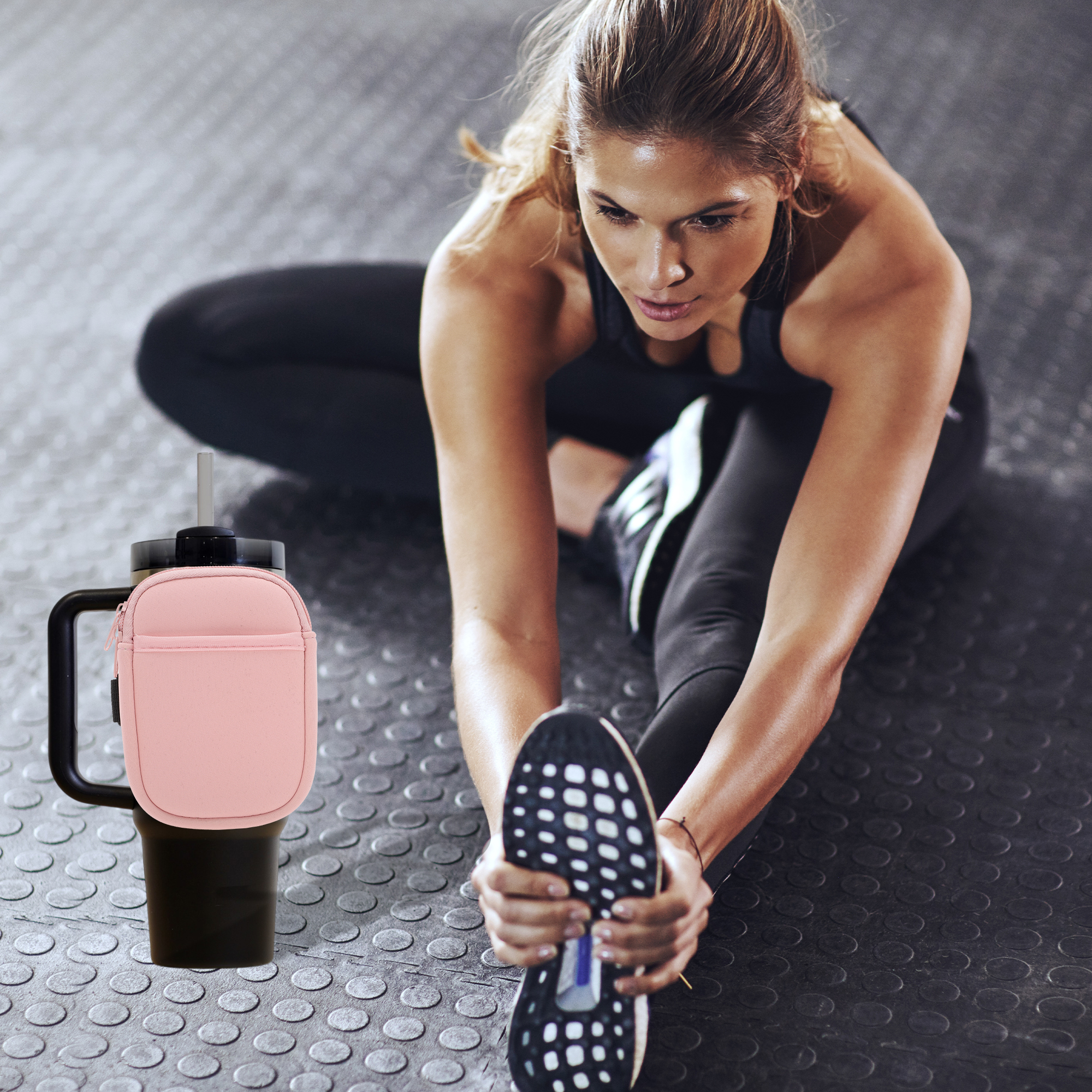 Unique Bargains 1Pc Durable Water Bottle Pouch With 2 Pockets Light Pink