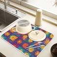 thumbnail image 2 of Yayeee Dish Drying Mat for Kitchen Counter 16" x 18" Microfiber Super Absorbent Coffee Decorative Pad, Colorful Checkered Daisy, 2 of 9