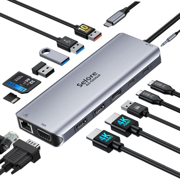 Estación de acoplamiento Selore&S-Global USB C con doble monitor 14 en 1