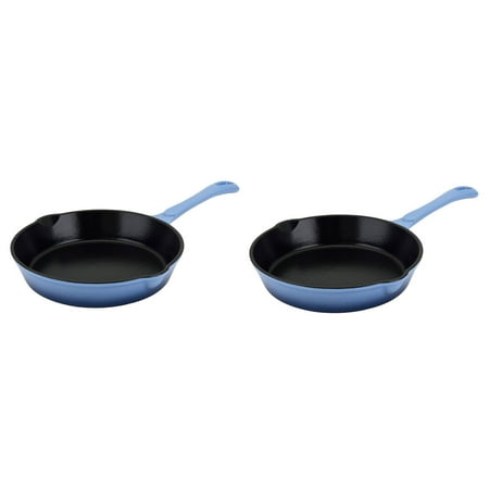 Hamilton Beach Blue 8 Inch Enameled Coated Cast Iron Frying Pan Skillet (2 Pack)