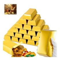 24Pack Simulated Foil Gold Treat Boxes,QZS Reusable Gold Bar Fake Gift Boxs for Toys,5.5x3.2x1.6In Candy Treats Container for Home,Office