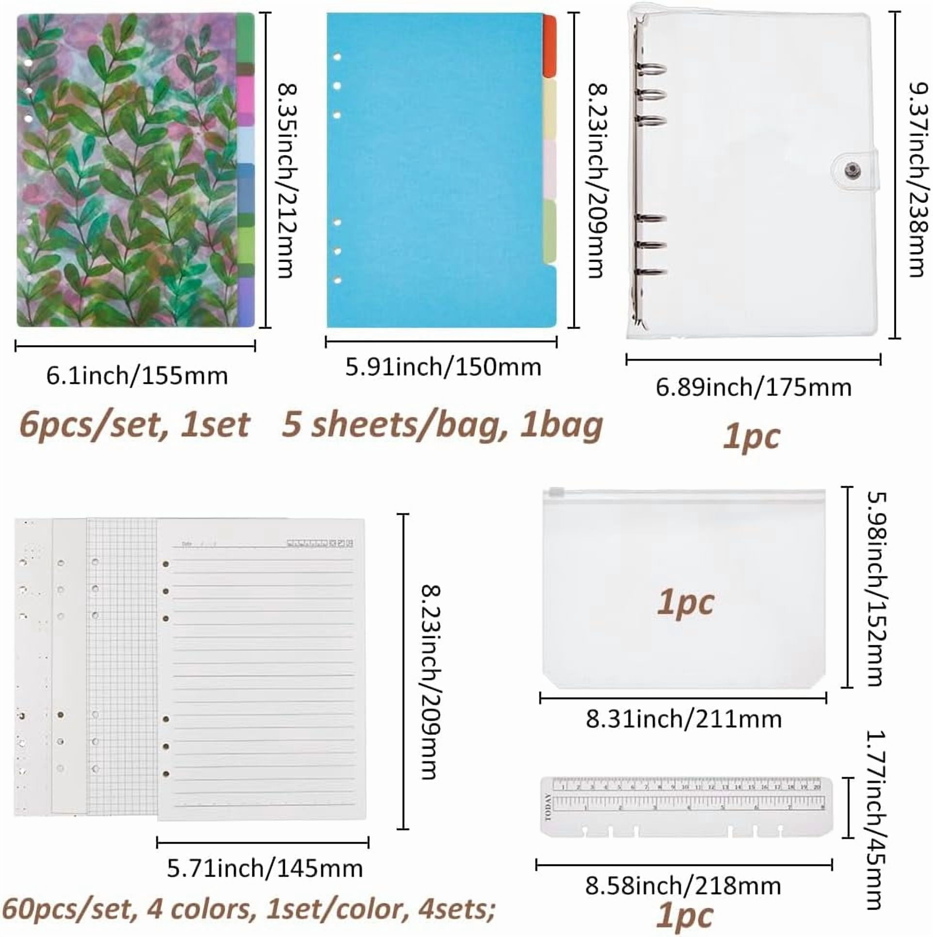 A5 Binder Set: 6 Ring Refillable Journal with Dividers Ruler and Pockets - Multicolored 240 Pages A5 Size 6 Holes DIY Making