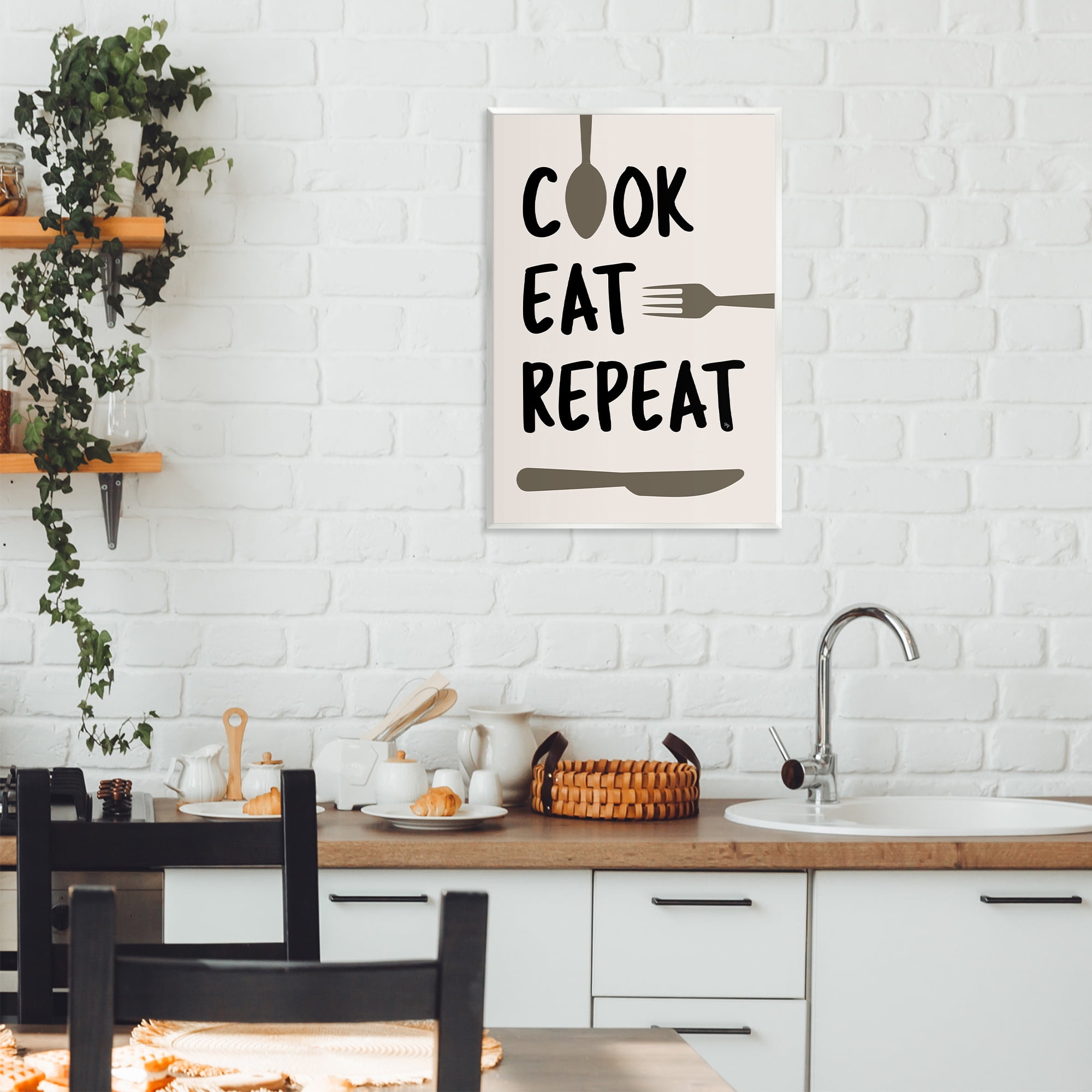 Stupell Industries Cook Eat Repeat with Utensils Wall Plaque Art, design by Martina Pavlova
