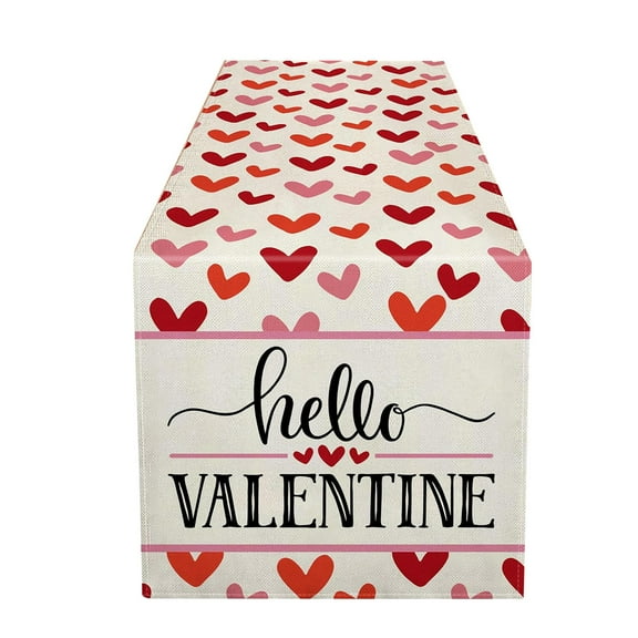 FYTPOV Hello Valentine Table Runner, Valentines Day Decorations, Hearts Printed Table Runner for Party, Christmas Runner for Table Home Decor, Table Runners 90 Inches Long
