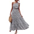 thumbnail image 2 of Women's Long Dress, Adult Floral Print One Shoulder Sleeveless Ruffle Hem Female Blouson Dress, 2 of 9