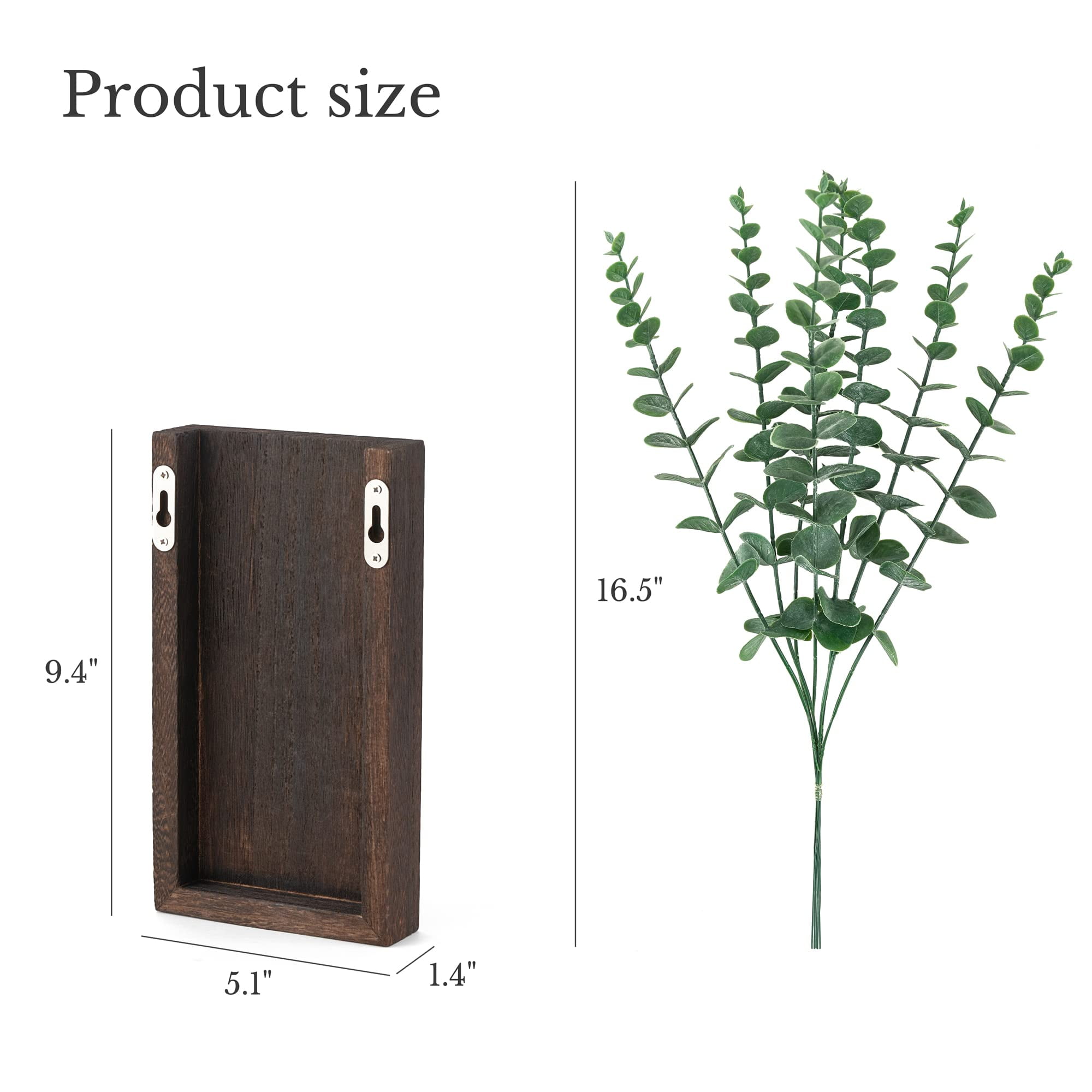 2 Pack Wood Wall Planter Vase with Artificial Eucalyptus Farmhouse Wall Hanging Decor Pocket Planter for Indoor Fake Plants Greenery Flowers, Livingroom Bedroom Kitchen Home Office Decoration, Brown