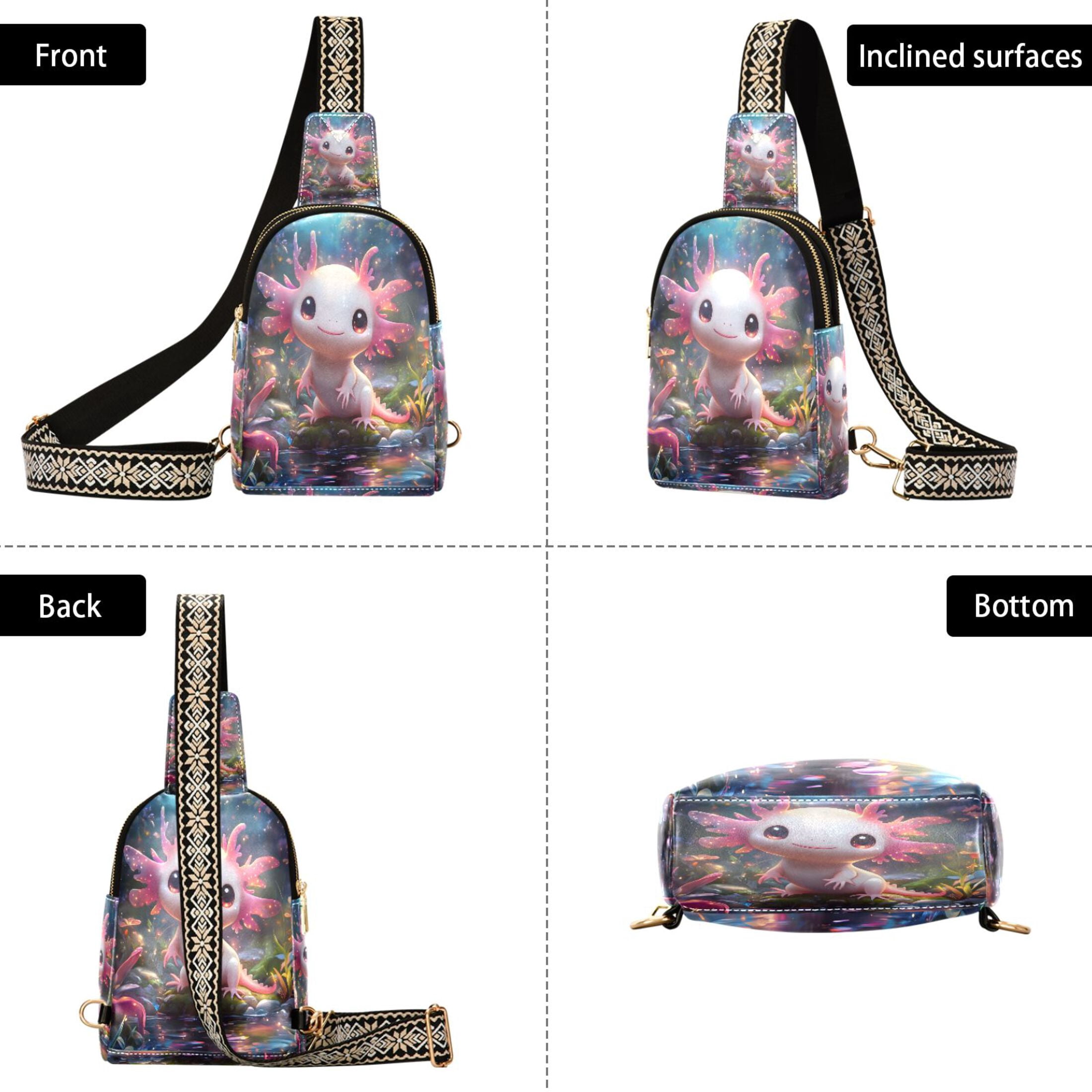 ALAZA Axolotl at Forest Sling Bag for Women Men Waterproof Crossbody Chest Bags