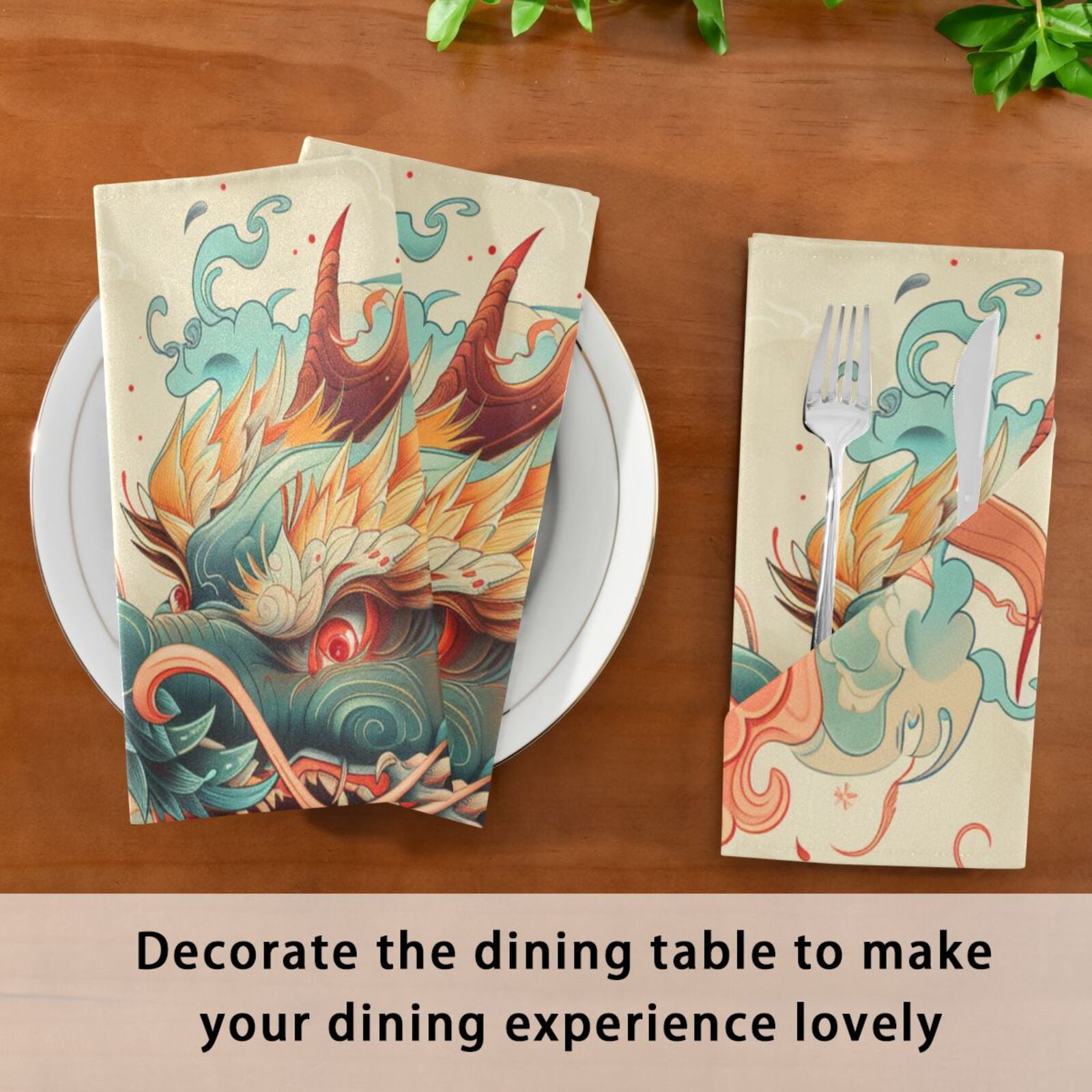 JSTEL Chinese Dragon Cloud Cloth Napkins Set of 6, 20x20 Inch Washable and Reusable Napkin for Decoupage Dinner Party Everyday Use