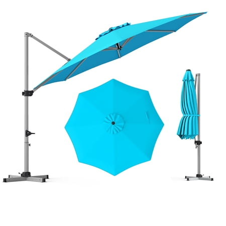 Costway 11FT Cantilever Outdoor Umbrella, Large Offset Umbrella with 360-Degree Rotation Light Blue