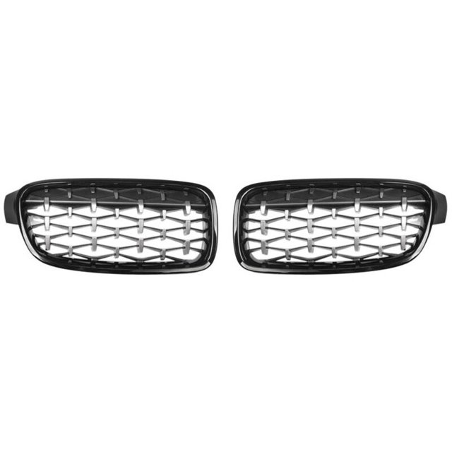 Rejilla de carreras con forma de riñón en forma de diamante para parachoques de coche para Serie 3 F30 F31 320I 325I 328I 330I 2012-2018 Plata + Negro