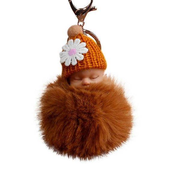 DQRPSEETB Bracelet Keychain Baby Keyrings PomPom Cute Bags Doll Pendant Chains Sleeping Charm Key Keychains