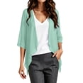 thumbnail image 3 of Hesxuno Short Sleeve Cardigans for Women Lightweight Chiffon Beach Cover Ups Solid Puff Sleeve Cardigan Boho Summer Beach Open Front Tops Green M, 3 of 7
