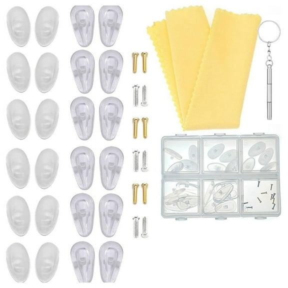 12 Pairs of Soft Jelly-Like and Air Chamber Silicone Nose Pads Screw-In Glasses with Gold Silver Screws