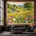 thumbnail image 6 of Wildflower Meadow Landscape Painting Calming Rustic for Nature Lovers Botanical Wall Art Housewarming Gift Tapestry Wall Hanging for Living Room Bedroom and Dorm, 6 of 7
