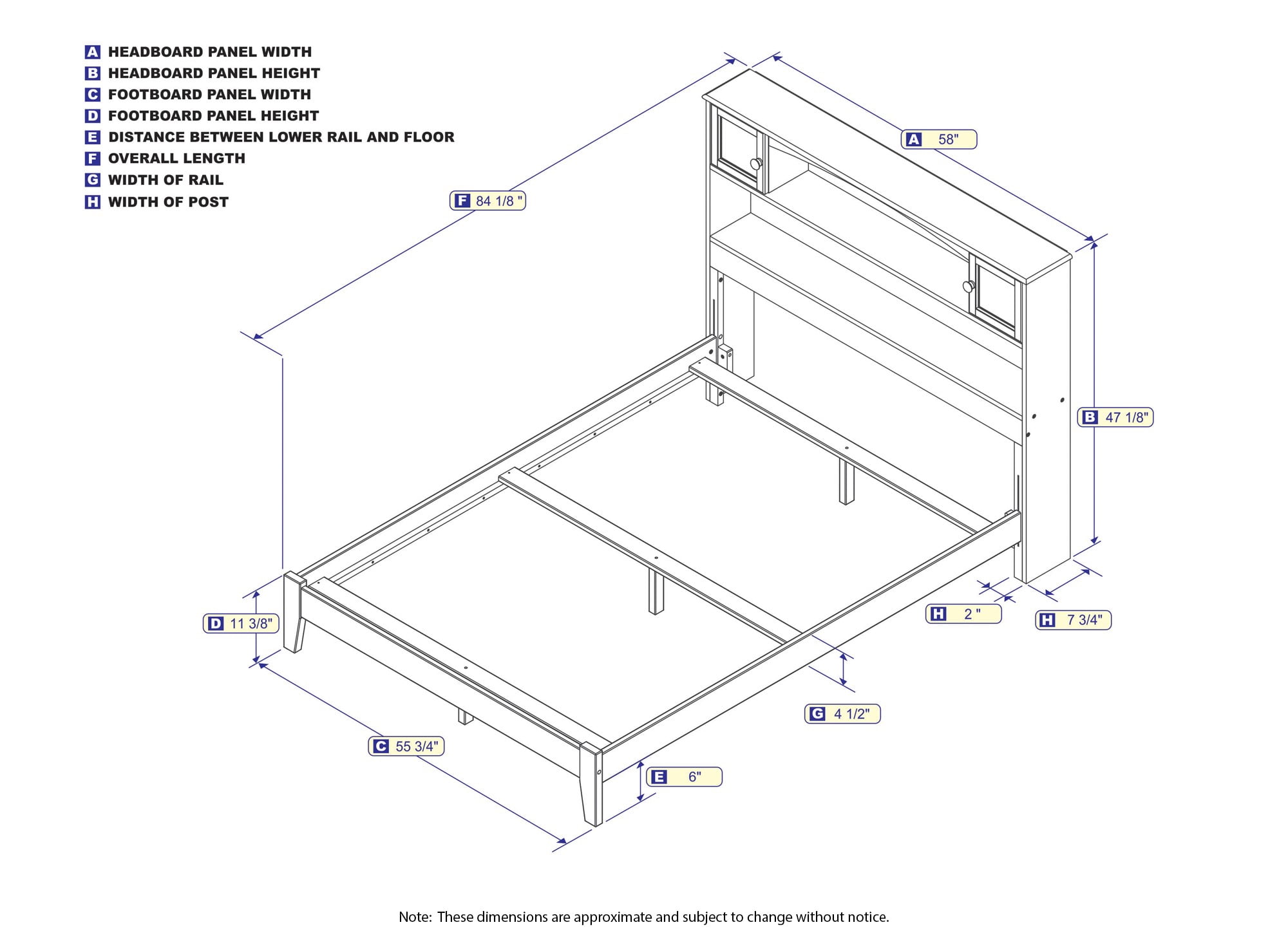 AFI Newport Full Solid Wood Foundation Bed with Storage Headboard, Grey