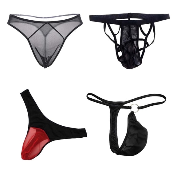 Male 4 Styles Pack Thongs Ice Silky Underwear G-String Lingerie Breathable Triangle Brief Underpants Modern Fashionable Dresses Gift for Boyfriend Husband