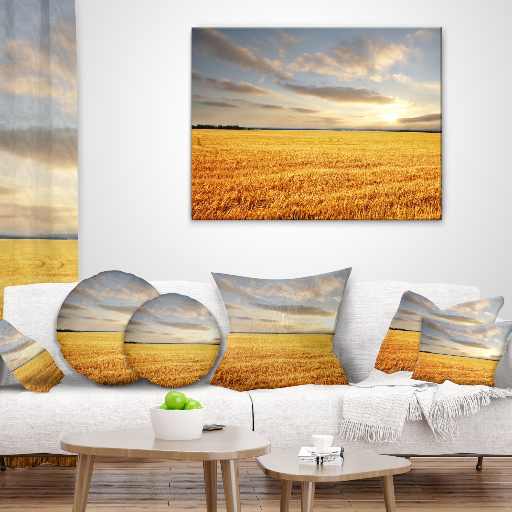 Designart Expansive Brown Field - Landscape Printed Throw Pillow - 12x20
