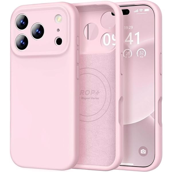 Magnetic for iPhone 17 Pro Case, Compatible with Magsafe (Premium Liquid Silicone) (Integrated Camera Control Button) Full Body Protective Anti-Scratch Microfiber Lining 6.3", Chalk Pink