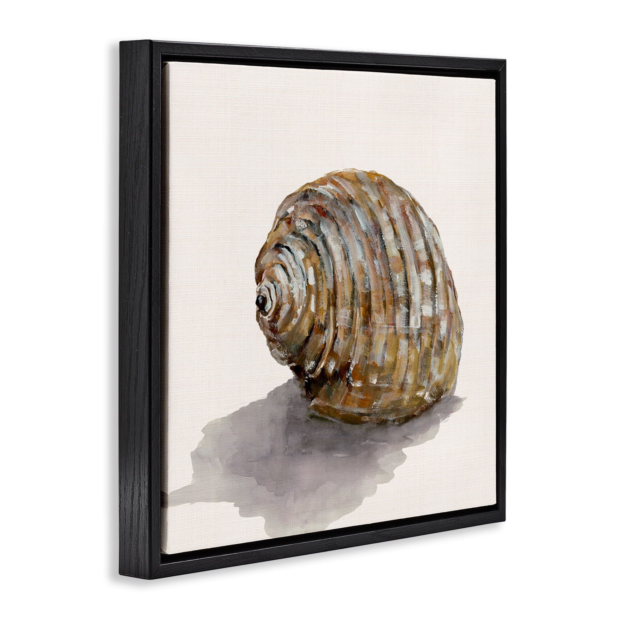 Stupell Industries Curved Seashell on Beige Nautical & Beach Painting Black Floater Framed Canvas Art Print Wall Art, 25 x 25
